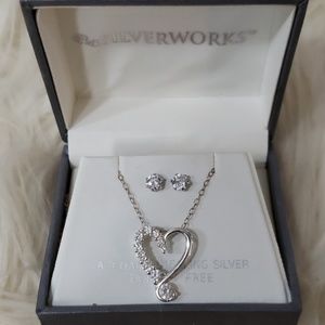 Silver Cubic Zirconia Heart & Earrings Set
